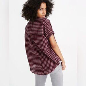 Madewell Courier Button Back Shirt Textured Gingham Check Short Sleeve SOFT!